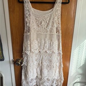 Boho White Lace Dress with Slip